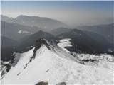 pogled na prehojen del poti grebena proti gori Kofce